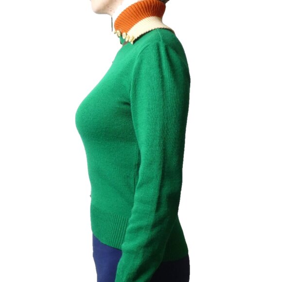 Vintage Dark Green Sweater Size 6 Long Neck Unique OOAK Designer Long Neck - Picture 5 of 8